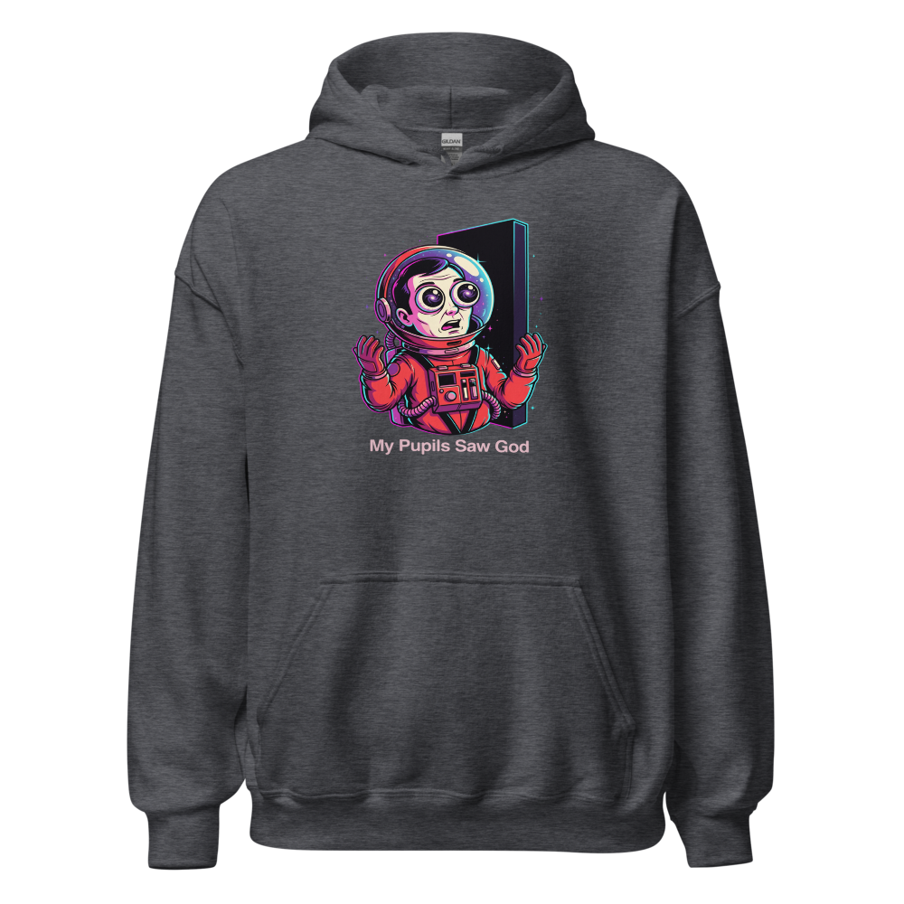 Cosmic Astronaut Monolith Neon Sci-Fi Parody Tee — dark heather front view