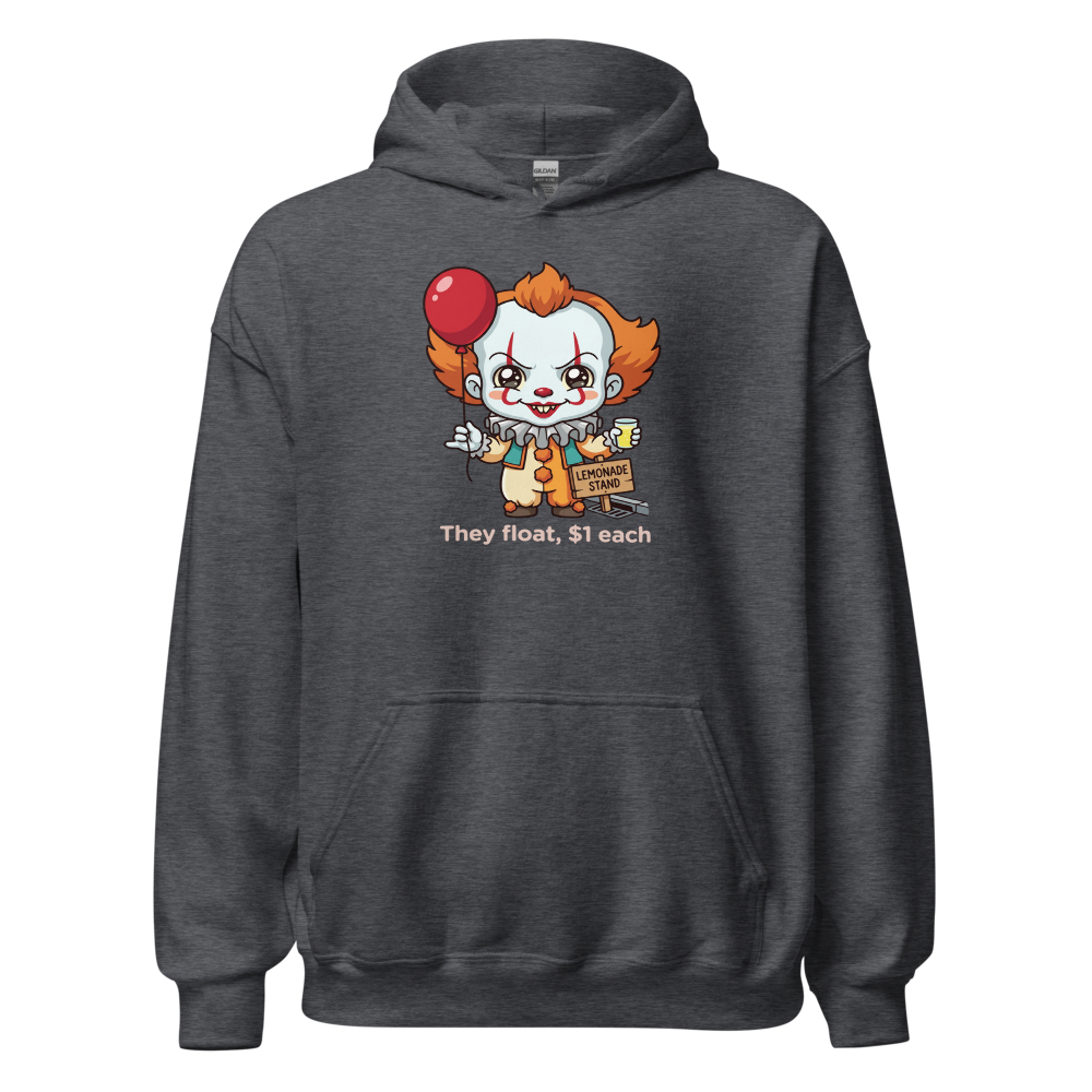 Chibi Creepy Clown Lemonade Stand Horror Parody Tee — dark heather front view