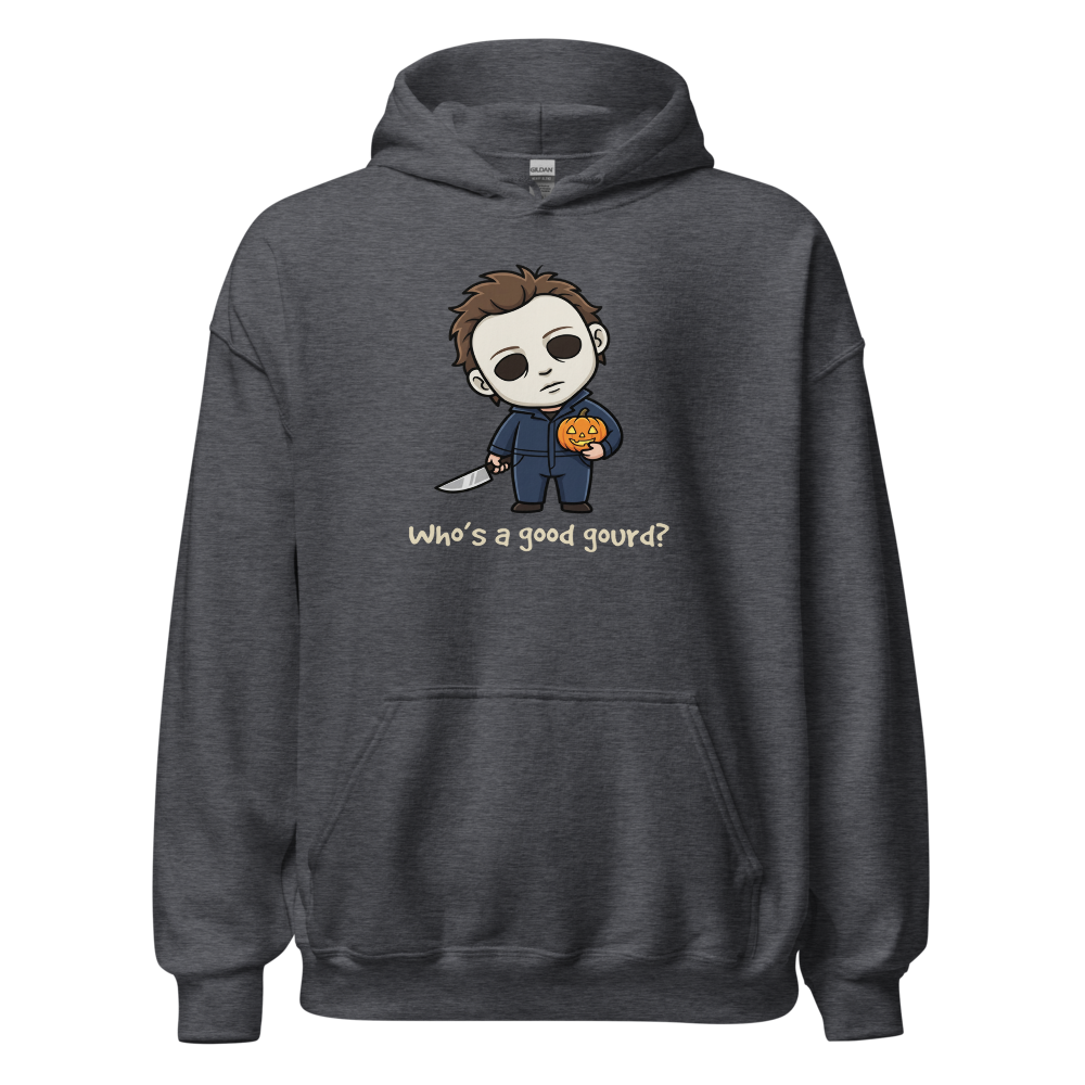 Confused Puppy Slasher Chibi Pumpkin Halloween Tee — dark heather front view