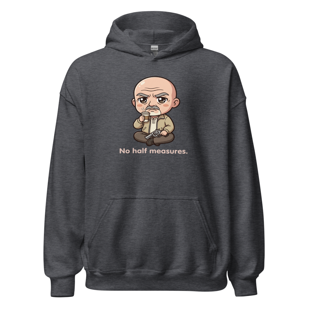 Chibi Stoic Grandpa Hitman Coffee Sipper Tee — dark heather front view