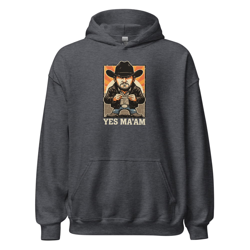 Yes Ma'am Ranch Hand Sunset Cowboy Western Tee — dark heather front view