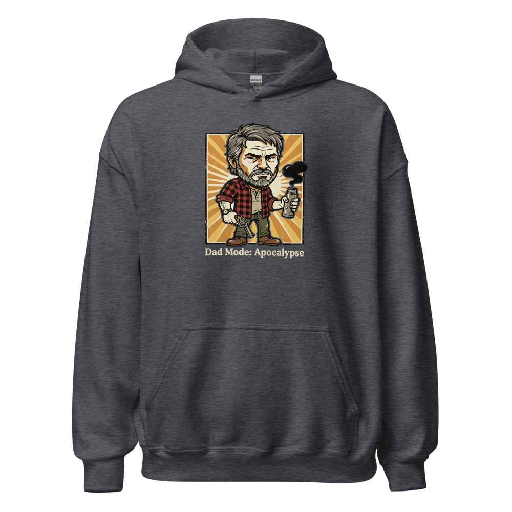 Dad Mode Apocalypse Grumpy Survival Dad Graphic Tee — dark heather front view