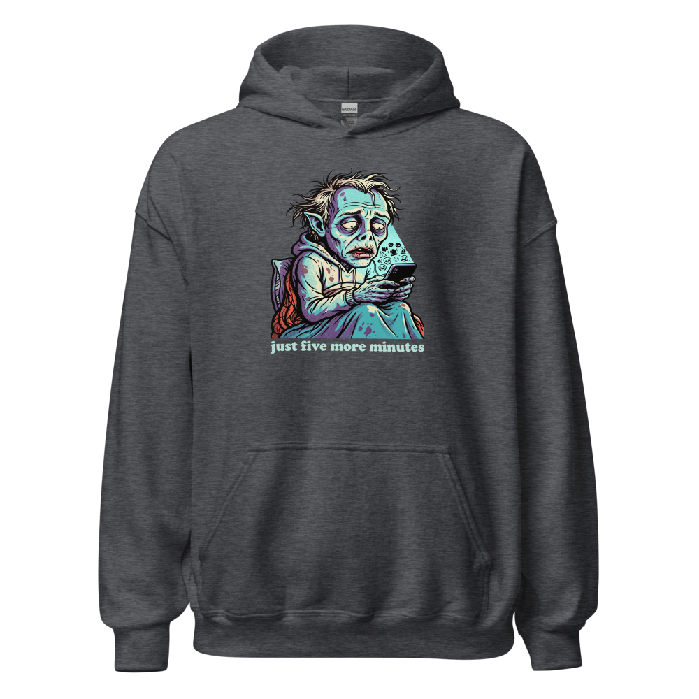 3AM Phone Gremlin Doomscroll Halftone Tee — dark heather front view