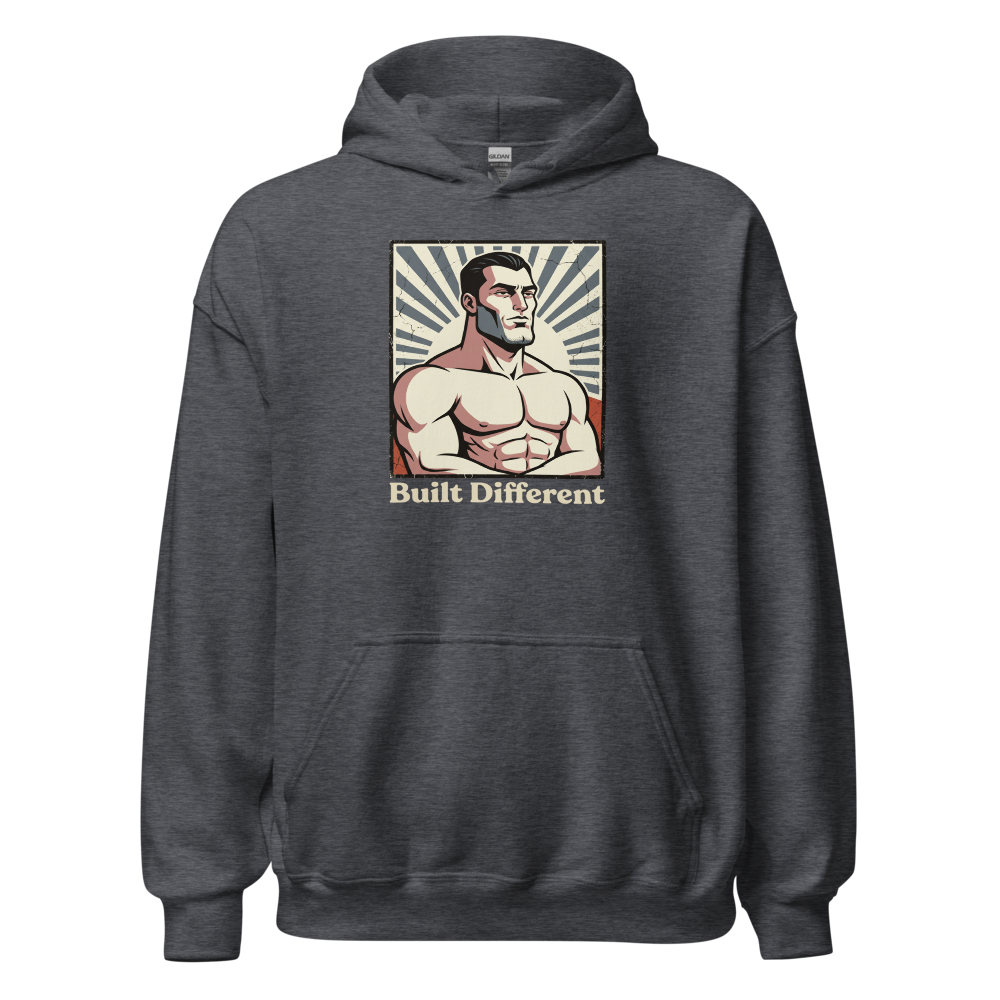Built Different Chiseled Jaw Propaganda Meme Tee — dark heather front view