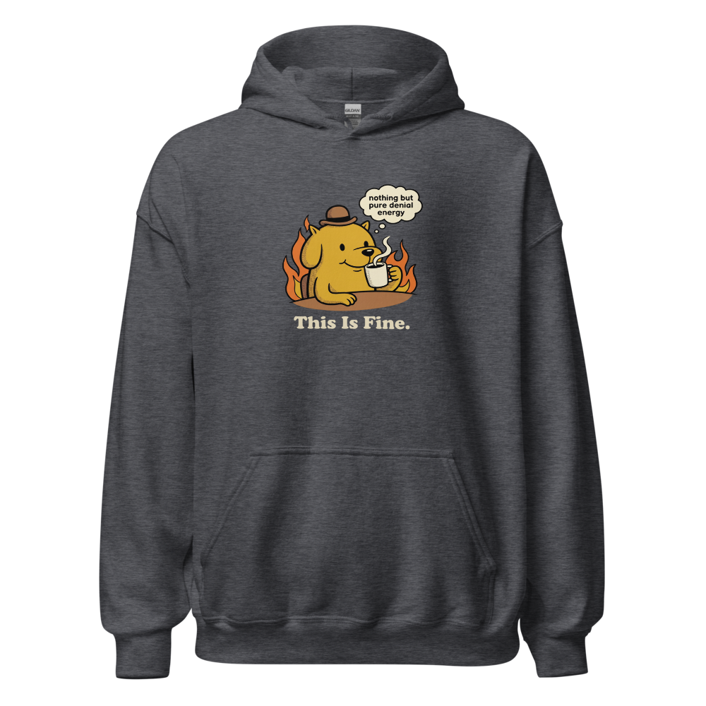 Everything's Fine Coffee Dog Meme Tee — dark heather front view