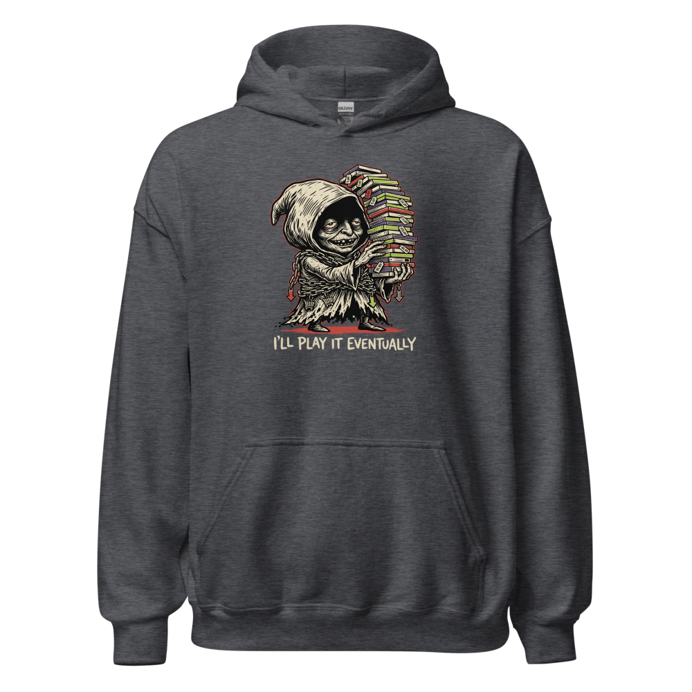 Eternal Sale Backlog Gremlin Linocut Gamer Tee — dark heather front view