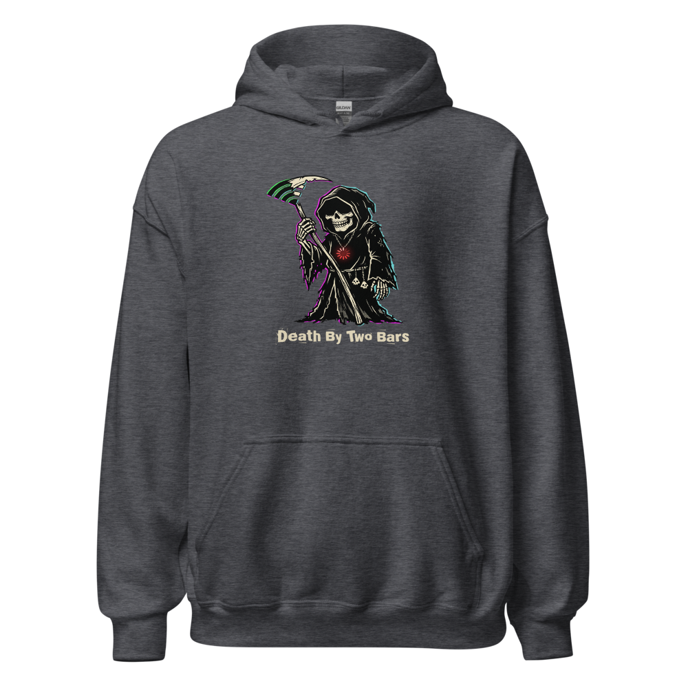 Death By Two Bars Wi-Fi Reaper Punk Gamer Tee — dark heather front view