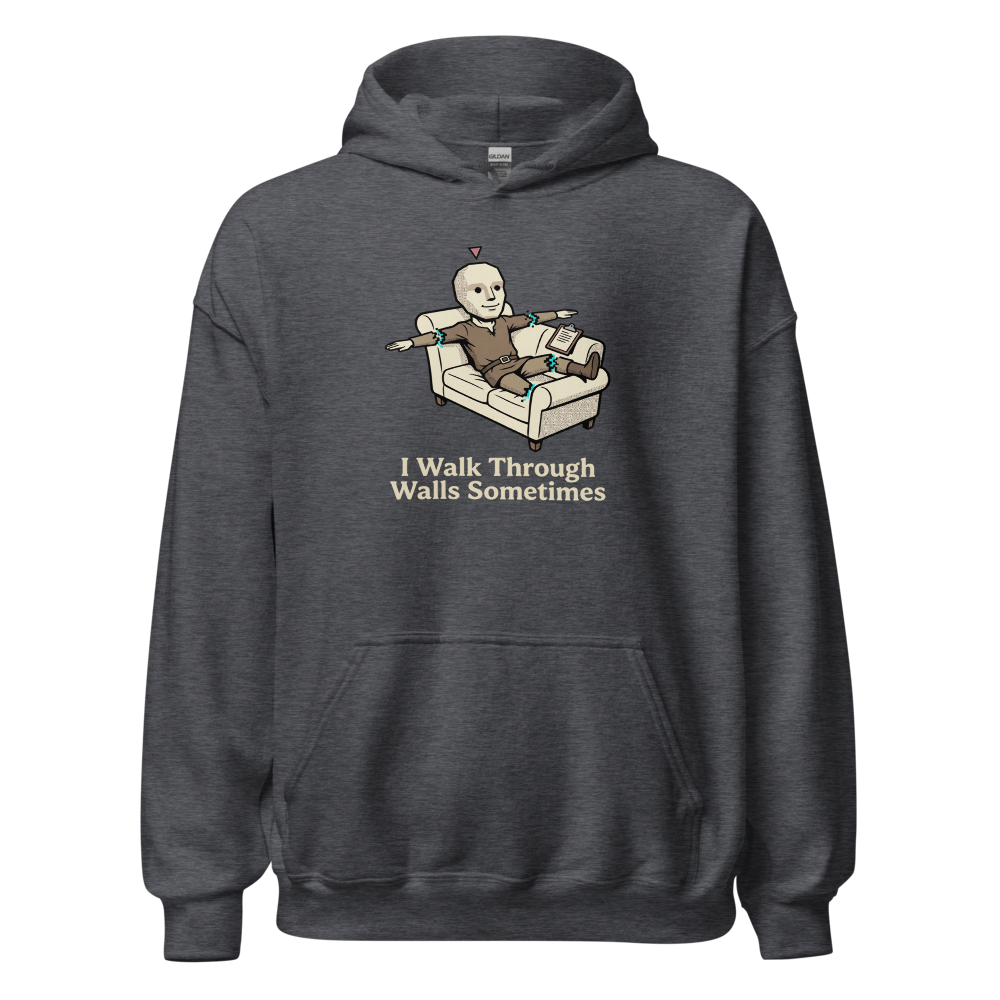 Glitched NPC Therapy Couch Wall-Walk Gamer Tee — dark heather front view