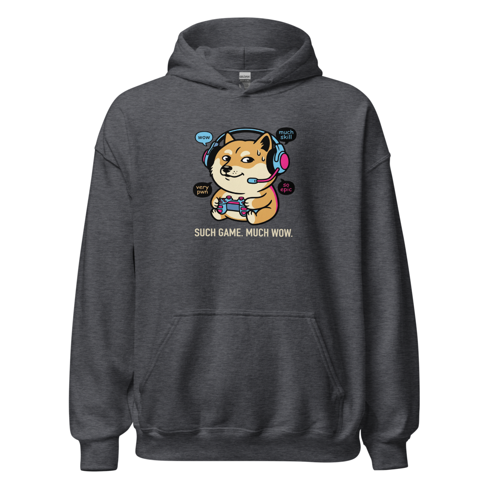 Sweaty Shiba Streamer Such Wow Gaming Meme Tee — dark heather front view