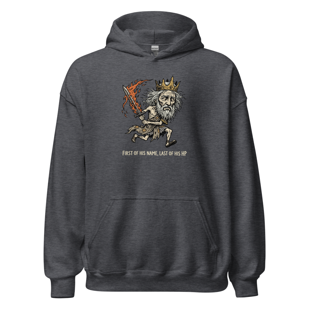 First Of His Name Last Of His HP Boss Tee — dark heather front view