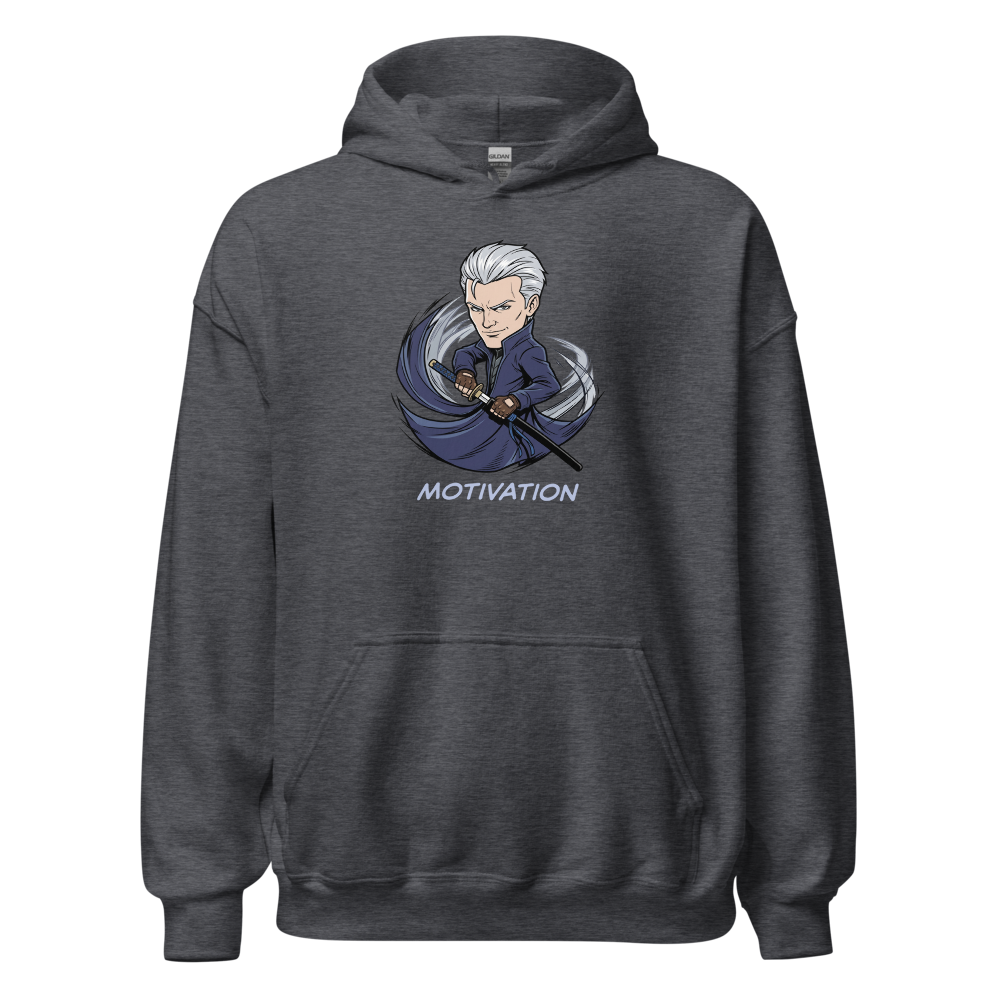Stoic Swordsman Judgement Slash Motivation Tee — dark heather front view