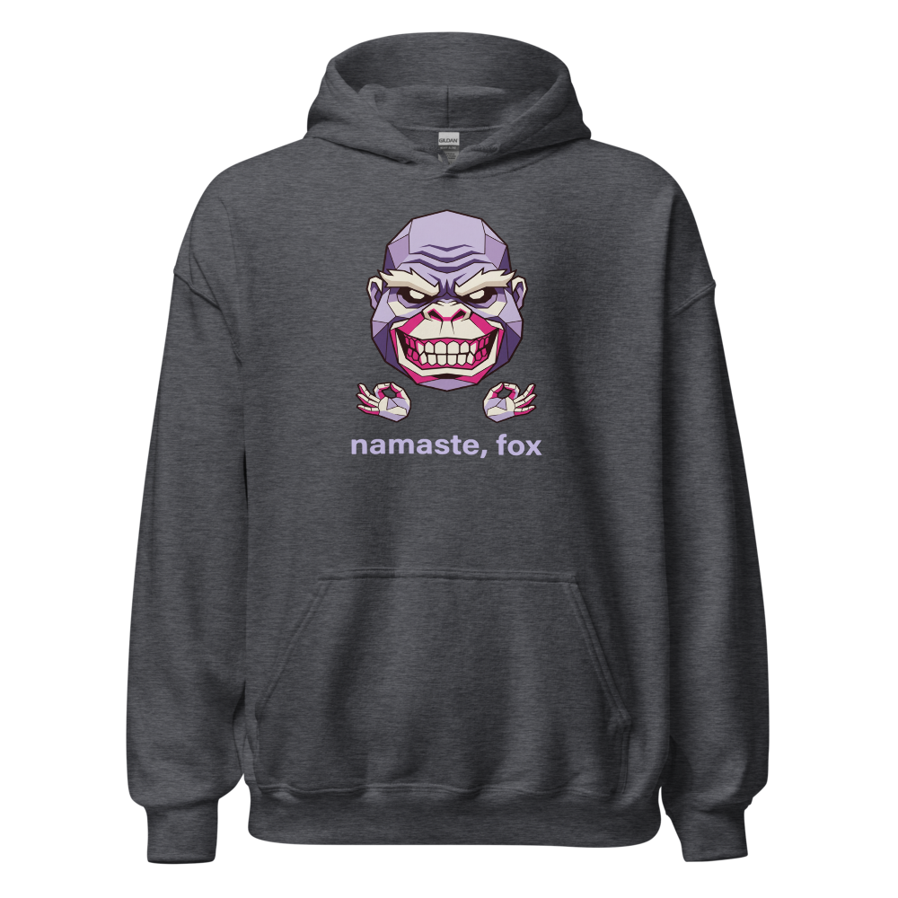 Namaste Fox Meditating Ape Boss Low Poly Tee — dark heather front view