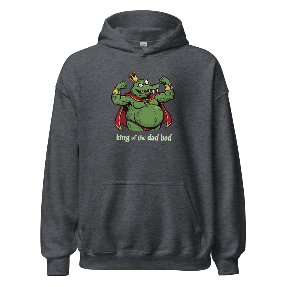 King of the Dad Bod Crocodile Pirate Comic Tee — dark heather front view