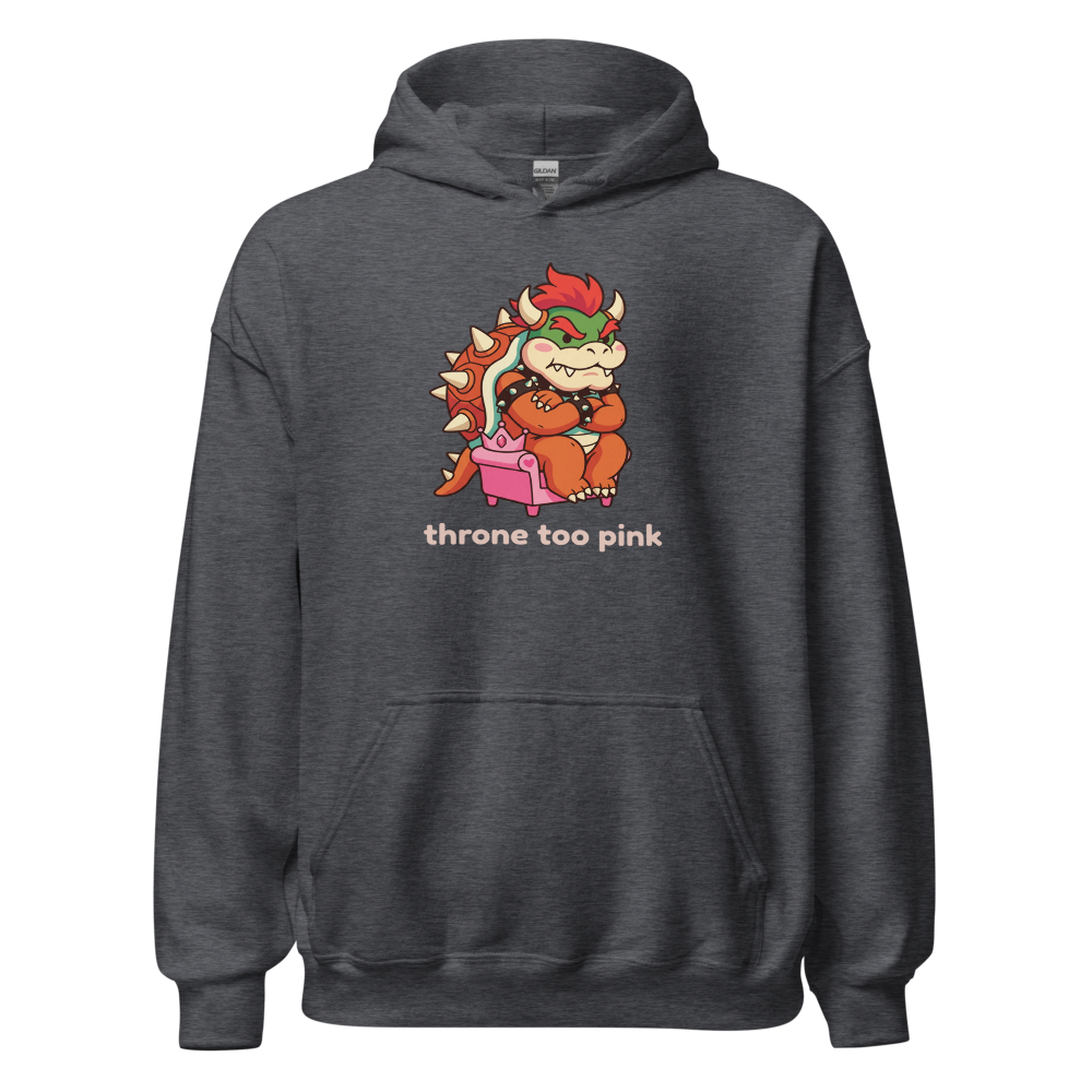 Grumpy Koopa King Tiny Pink Throne Chibi Tee — dark heather front view