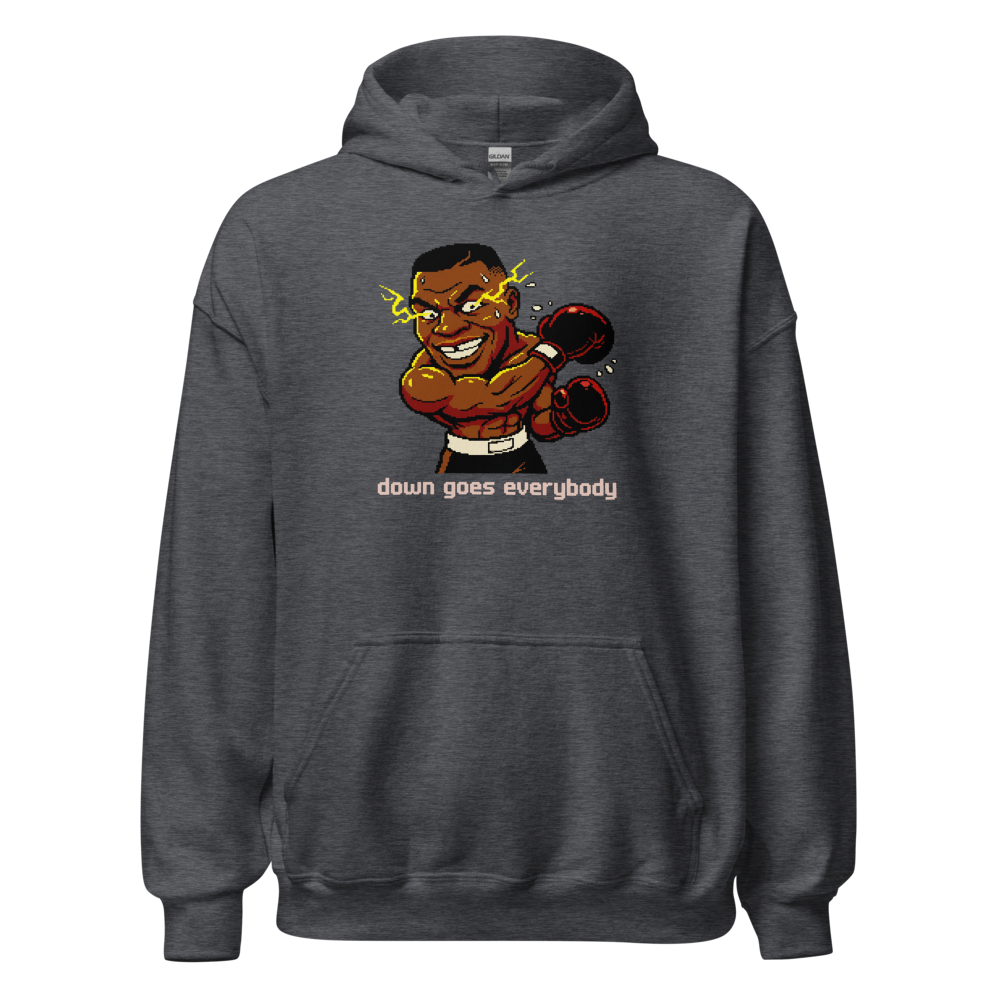 16-Bit Pixel Boxer Down Goes Everybody Retro Tee — dark heather front view