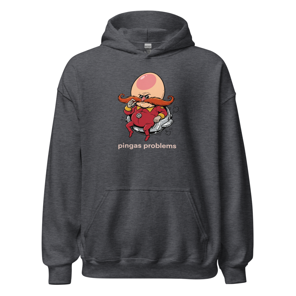 Egg-Shaped Villain Hover Pod Problems Tee — dark heather front view