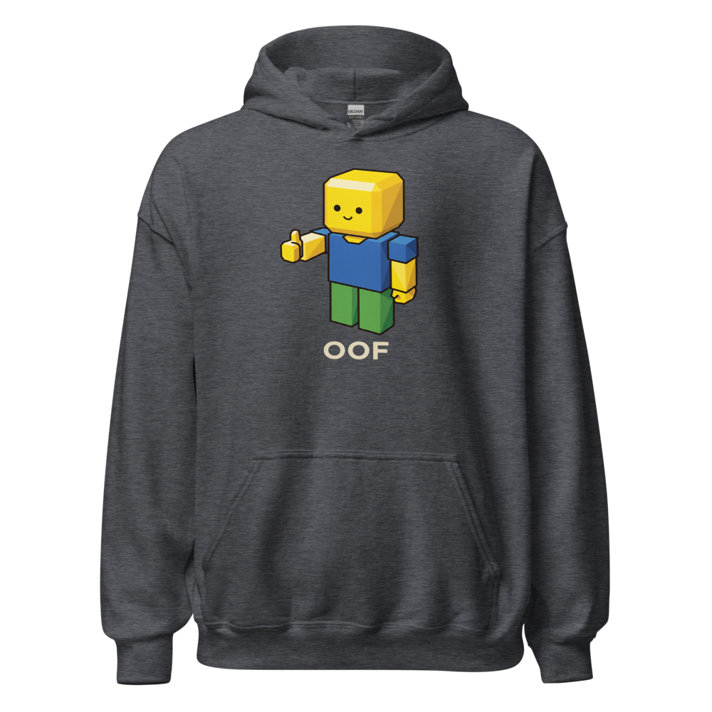 Low-Poly Blocky Noob Oof Sandbox Gamer Tee — dark heather front view