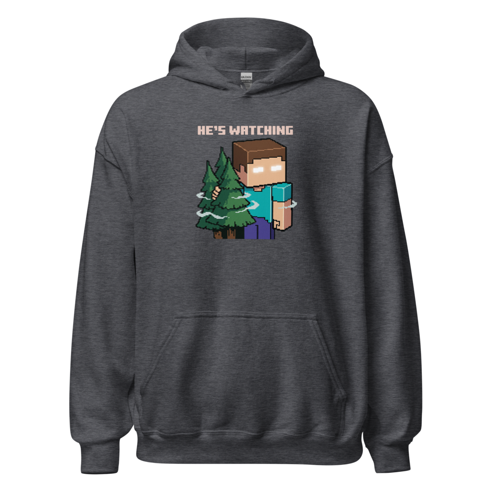 He's Watching Pixel Lurker Retro Sandbox Tee — dark heather front view