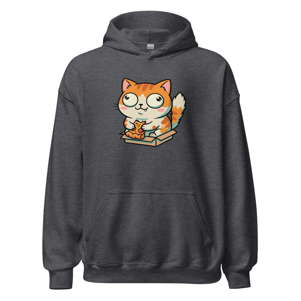 Chibi Pizza Cat Cardboard Box Zoomies Kawaii Tee — Hoodie — dark heather front view
