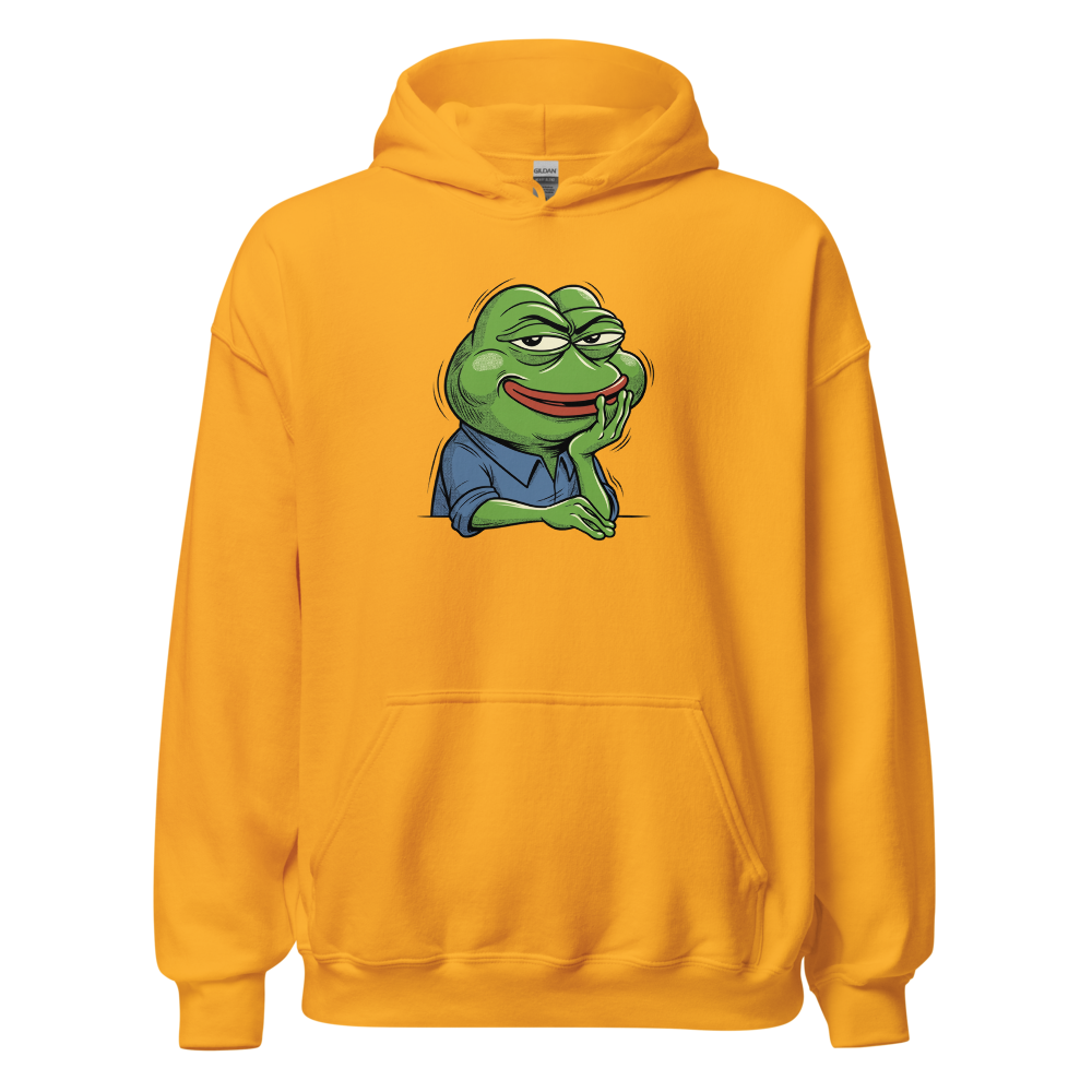 Smug Manga Frog Chin Rest Meme Graphic T-Shirt — gold front view