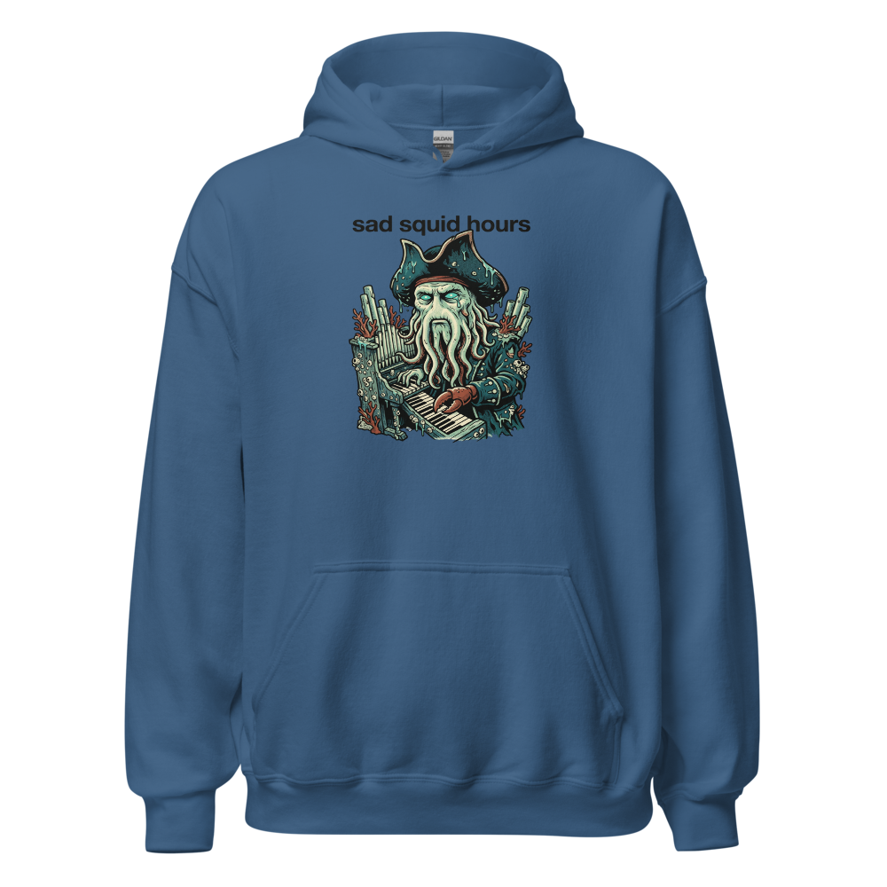 Sad Squid Hours Cursed Sea Captain Pop Art Tee — indigo blue front view