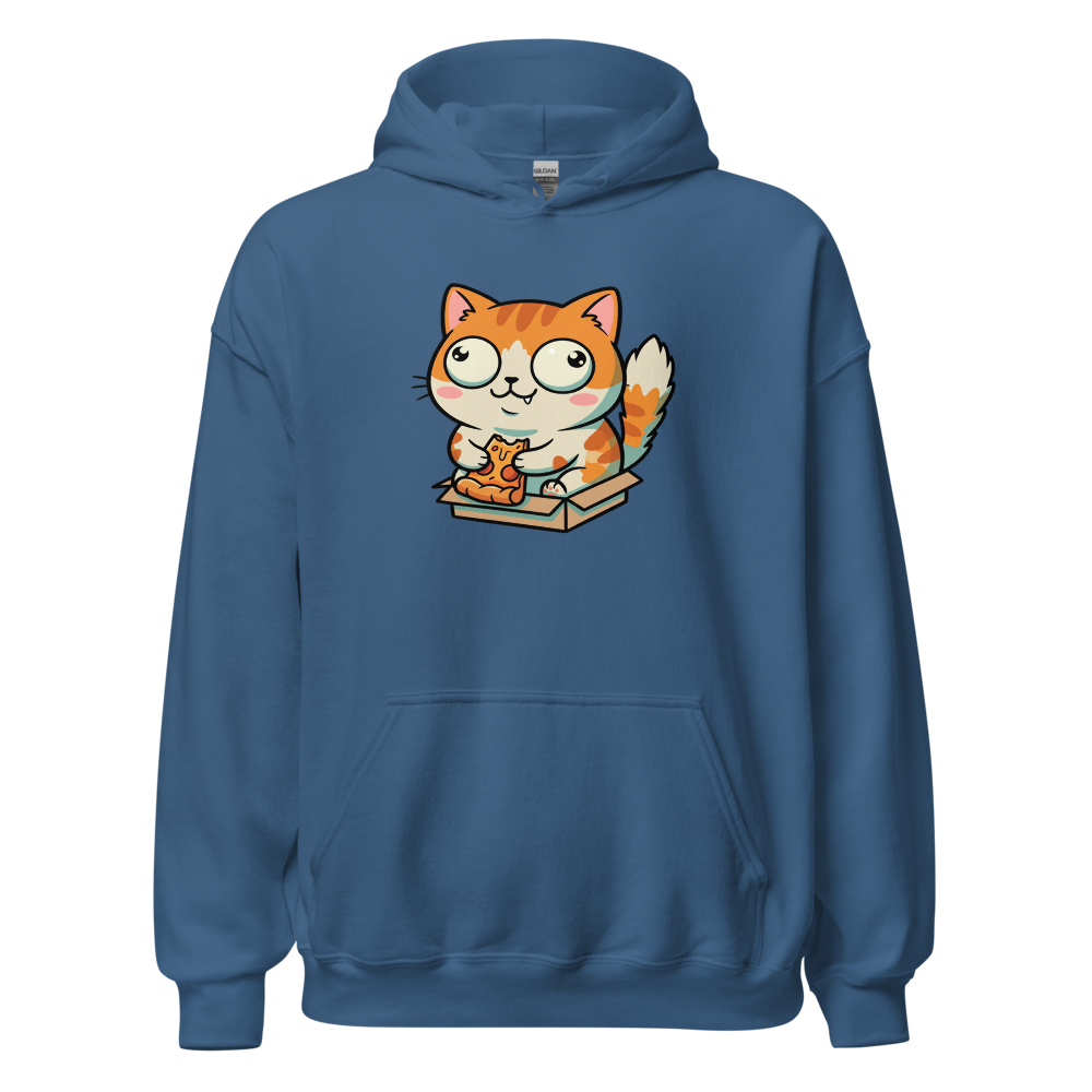 Chibi Pizza Cat Cardboard Box Zoomies Kawaii Tee — indigo blue front view