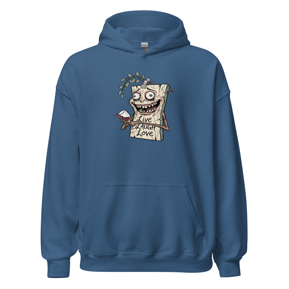 Cursed Farmhouse Plaque Meltdown Parody Tee — indigo blue front view