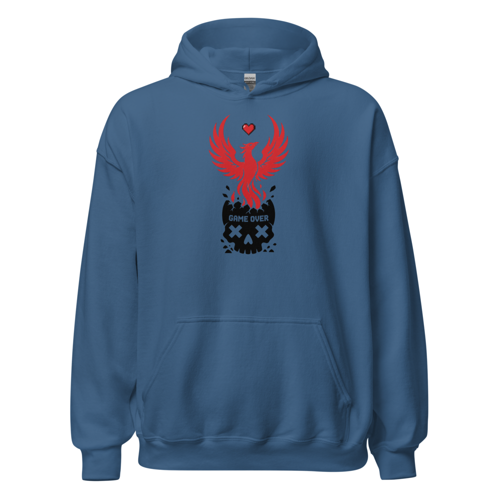Respawn Firebird Pixel Heart Silhouette Gamer Tee — indigo blue front view