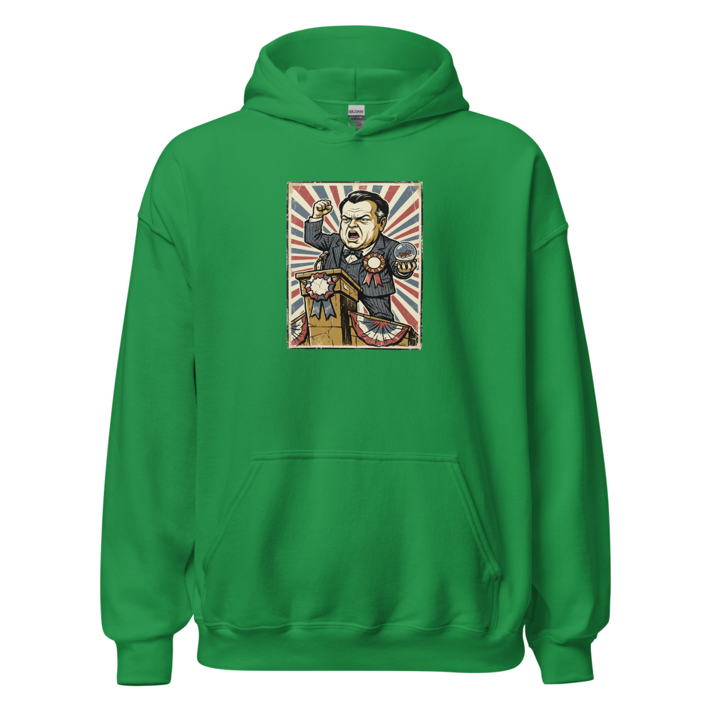 Rosebud Snow Globe Campaign Podium Propaganda Tee — irish green front view