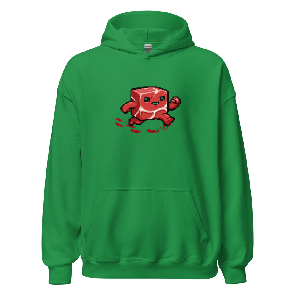 Running Meat Cube 16-Bit Pixel Platformer Tee — irish green front view