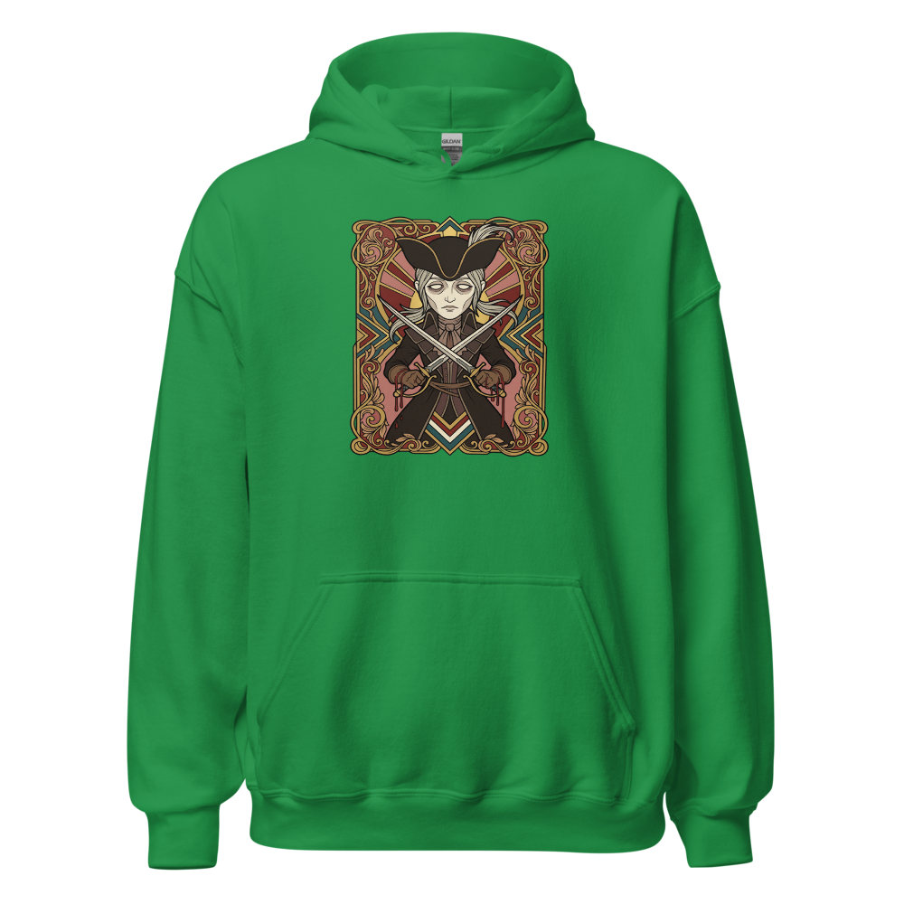 Clocktower Hunter Twin Blades Deco Duel Tee — irish green front view