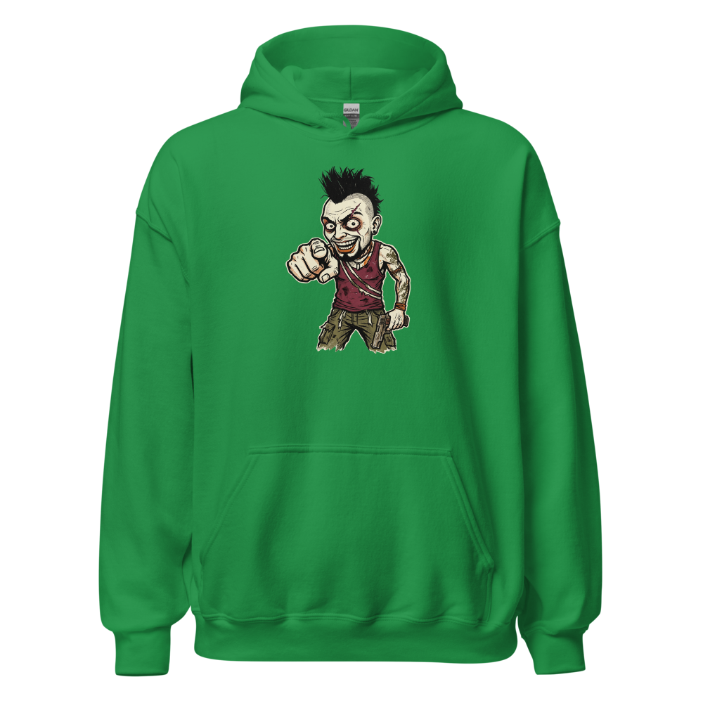 Unhinged Jungle Warlord Punk Caricature Tee — irish green front view