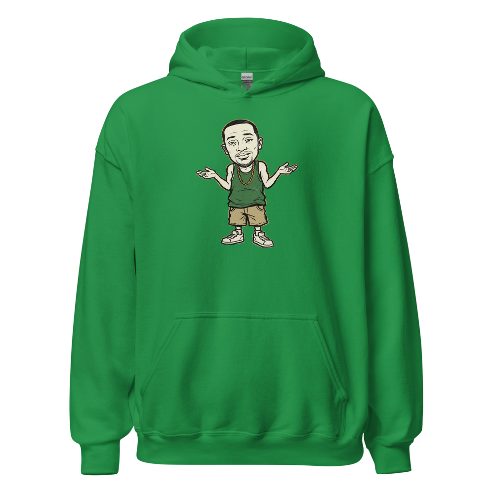 Here We Go Again Open-World Shrug Punk Tee — irish green front view