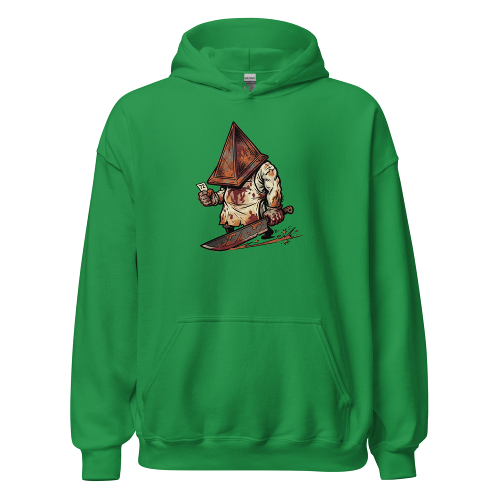Horror Executioner at the DMV Halftone Parody Tee — irish green front view