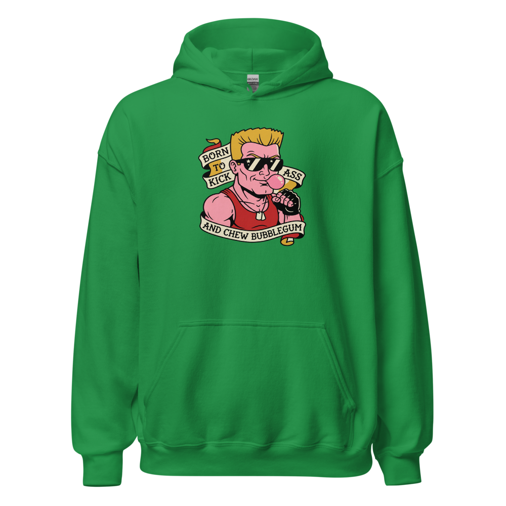 Bubblegum Action Hero Traditional Tattoo Flash Tee — irish green front view