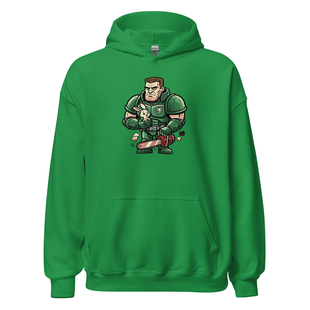Space Marine Bunny Hug Halftone Pop Art Tee — irish green front view
