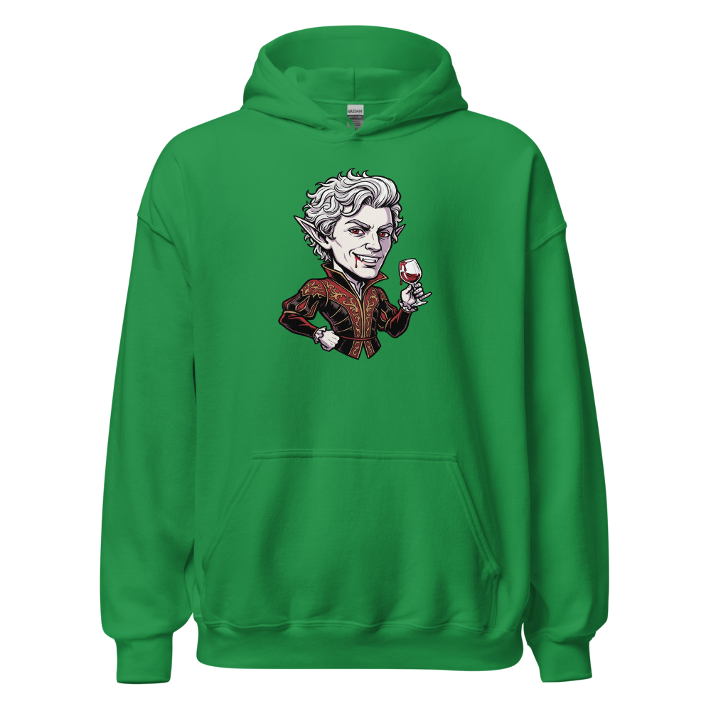 Smug Vampire Elf Rogue Comic Ink Tee — irish green front view