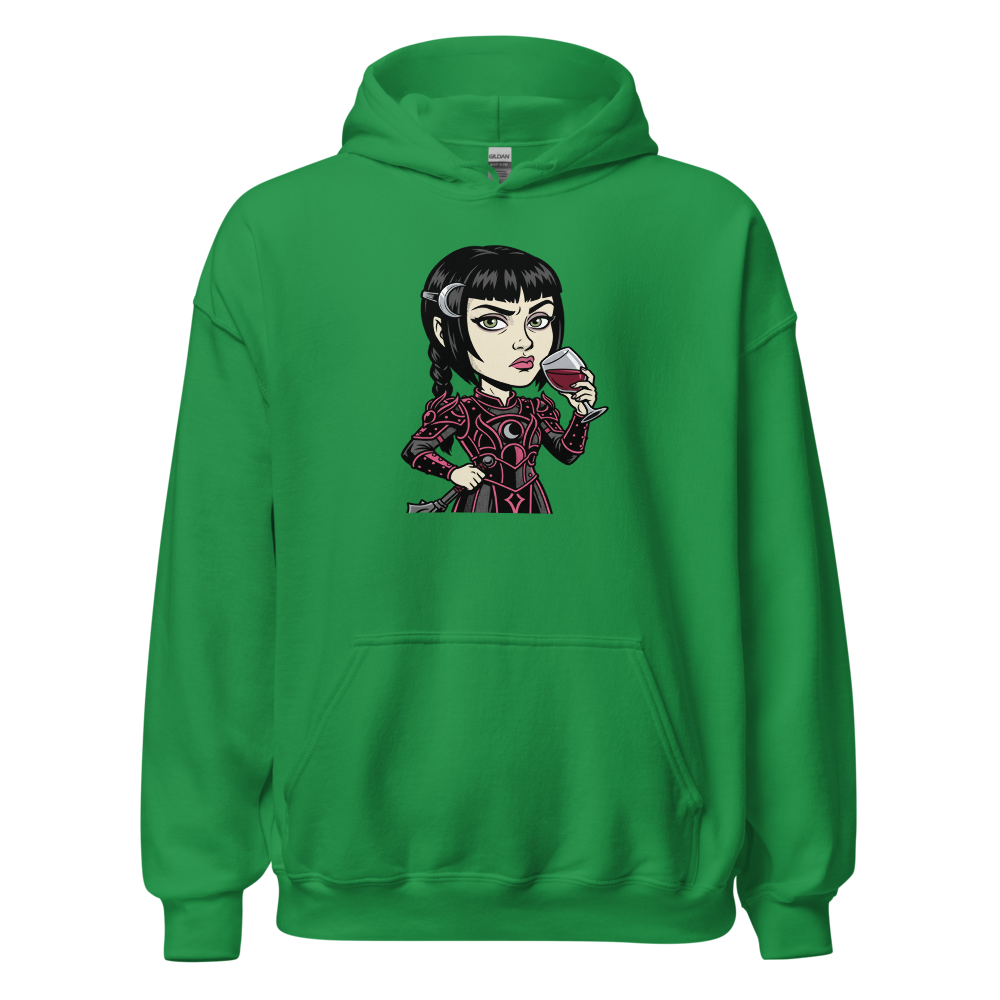 Moody Cleric Wine Judgment Comic Ink RPG Tee — irish green front view