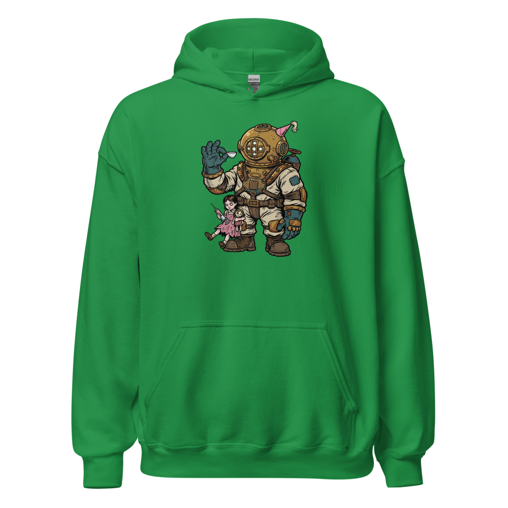 Deep Sea Diver Tea Party Comic Ink Graphic Tee — irish green front view