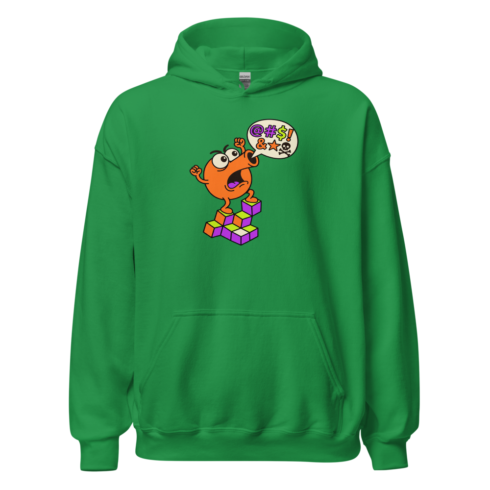 Rage Quit Arcade Gremlin Retro Cube Pyramid Tee — irish green front view