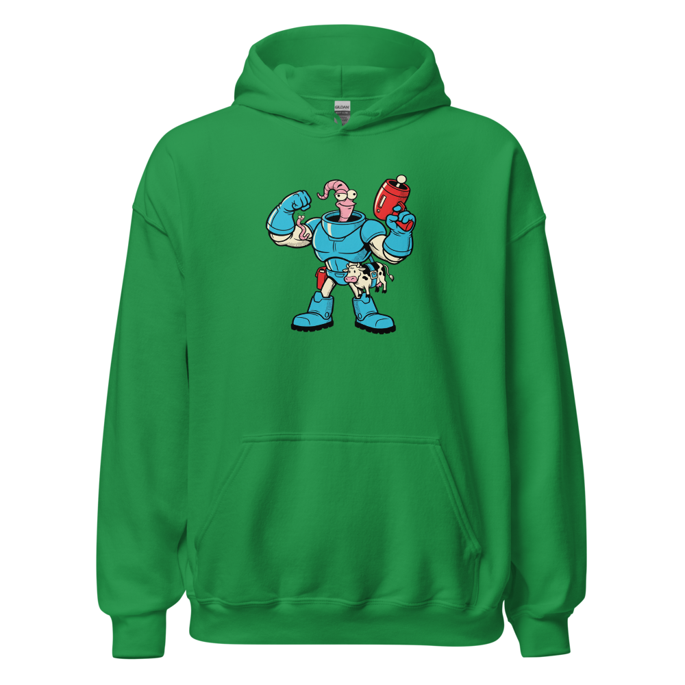 Worm Hero Super Suit Retro Gamer Graphic Tee — irish green front view