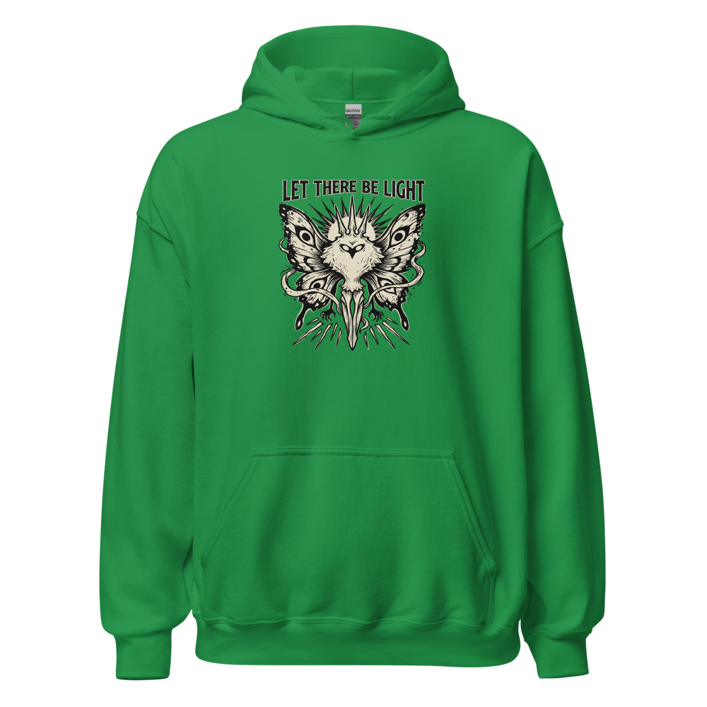Moth Goddess Blackwork Linocut Let There Be Light Tee — irish green front view