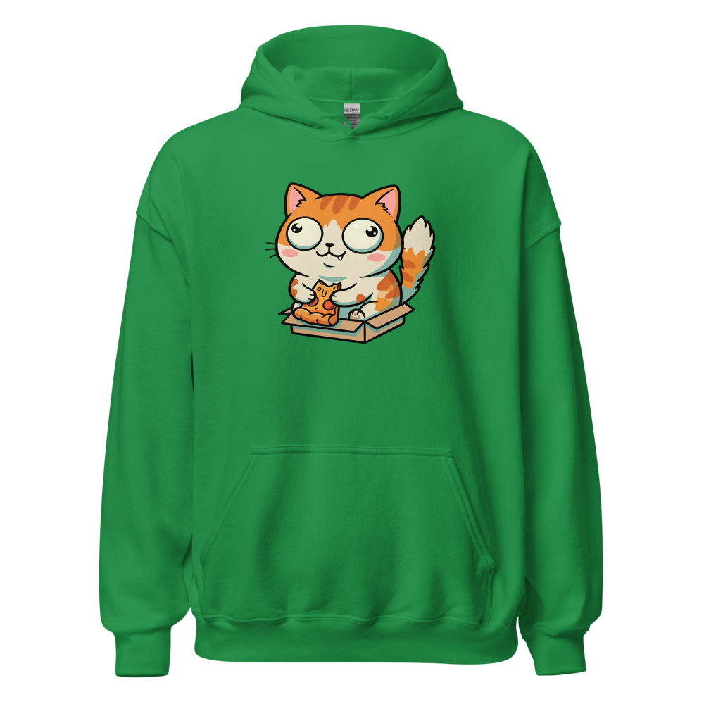 Chibi Pizza Cat Cardboard Box Zoomies Kawaii Tee — irish green front view