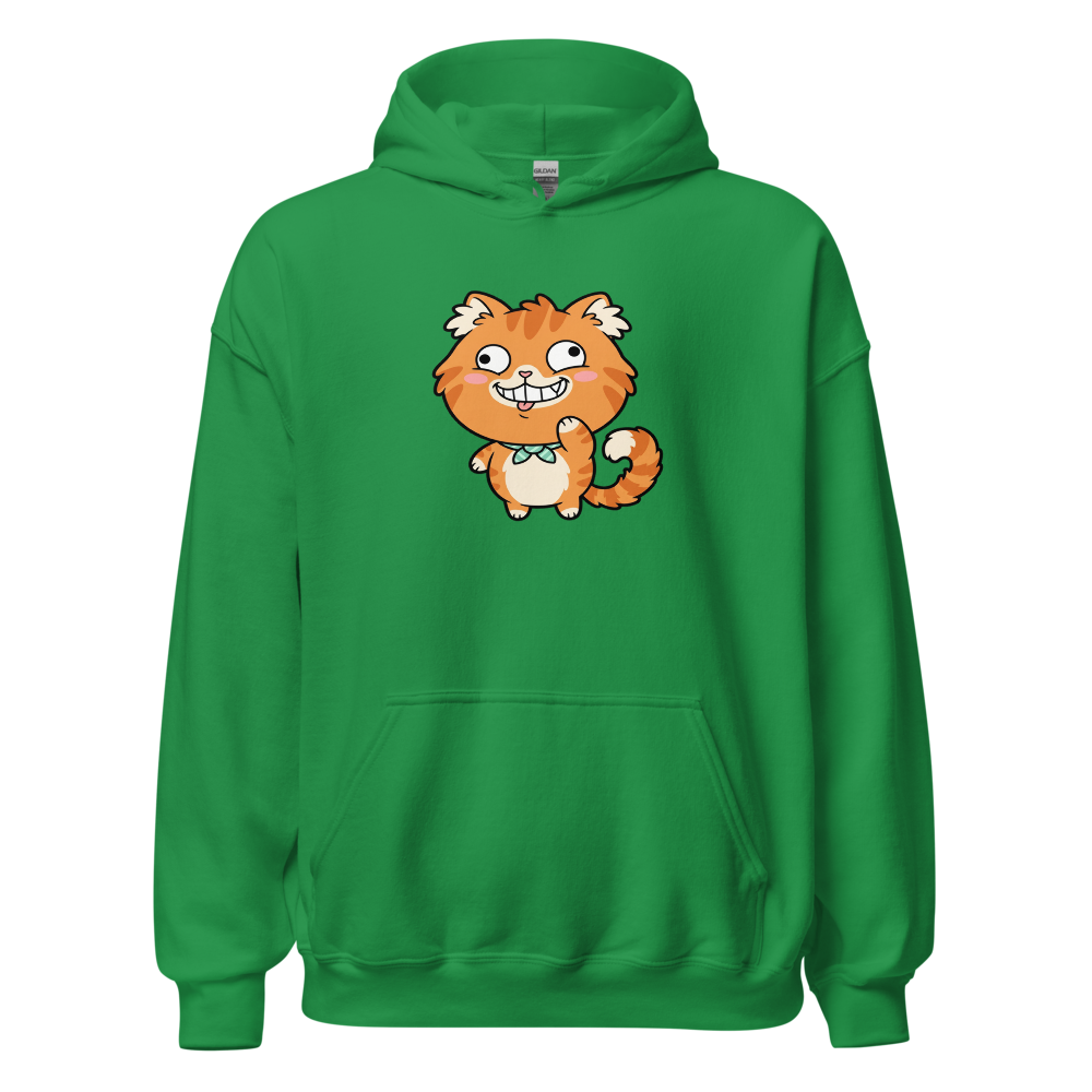 Derpy Orange Tabby Chibi Meme Cat Tee — irish green front view