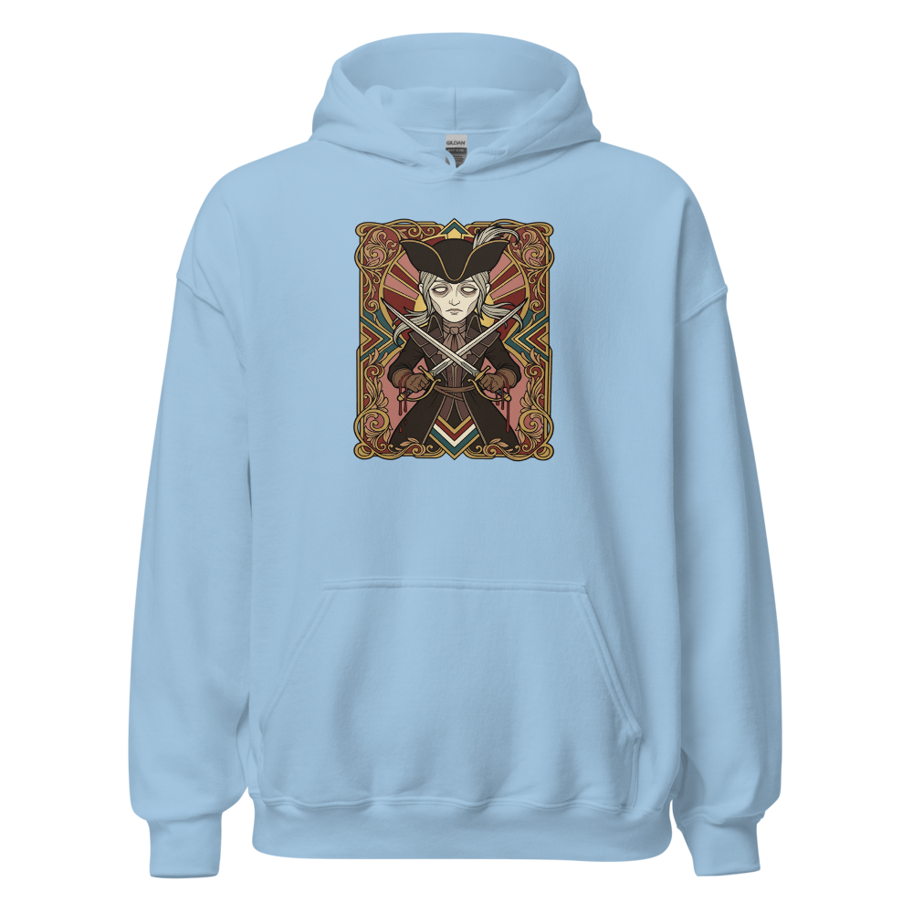 Clocktower Hunter Twin Blades Deco Duel Tee — light blue front view
