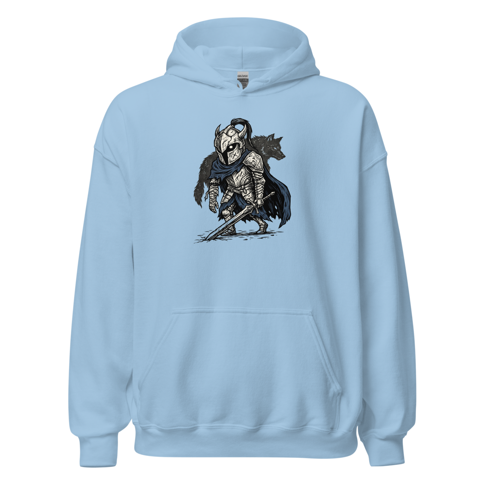 Broken Knight Abysswalker Blackwork Linocut Tee — light blue front view