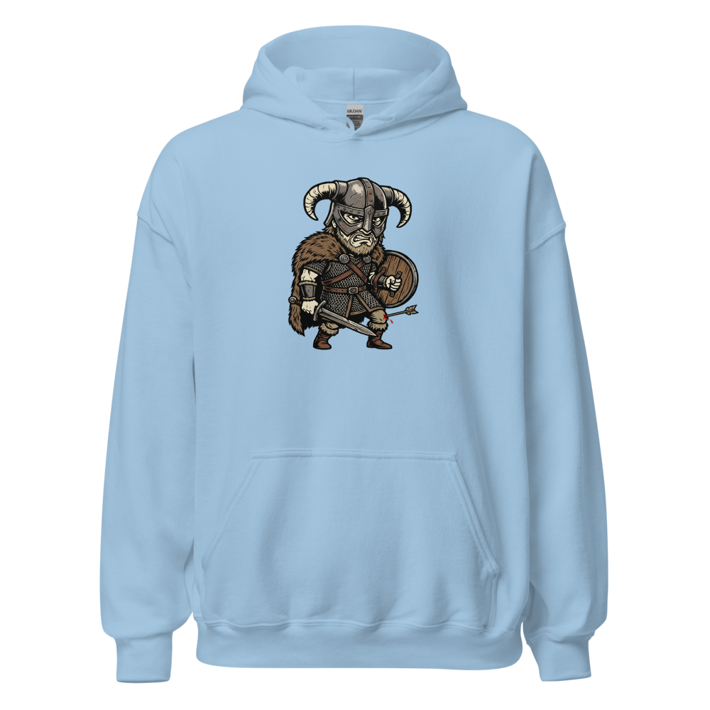 Horned Helmet Hero Arrow To The Knee Woodcut Tee — light blue front view