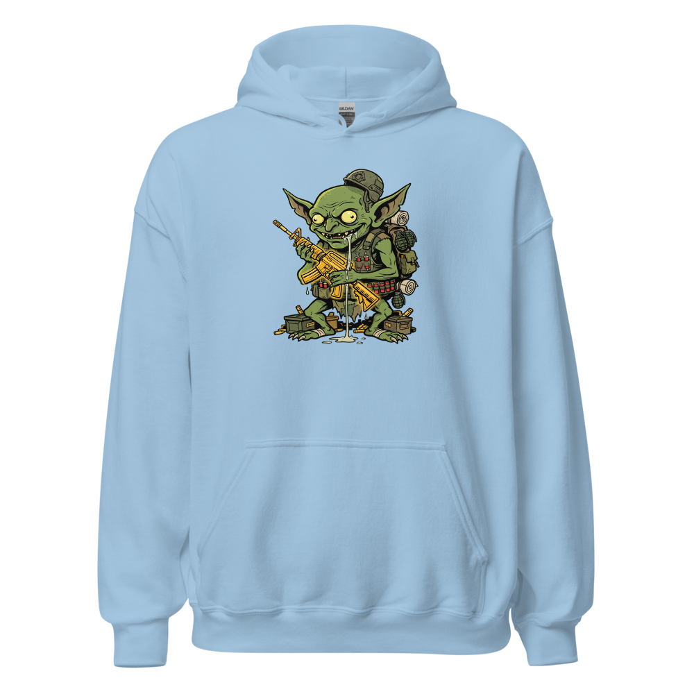 Loot Gremlin Gold Rifle Battle Royale Gamer Tee — light blue front view
