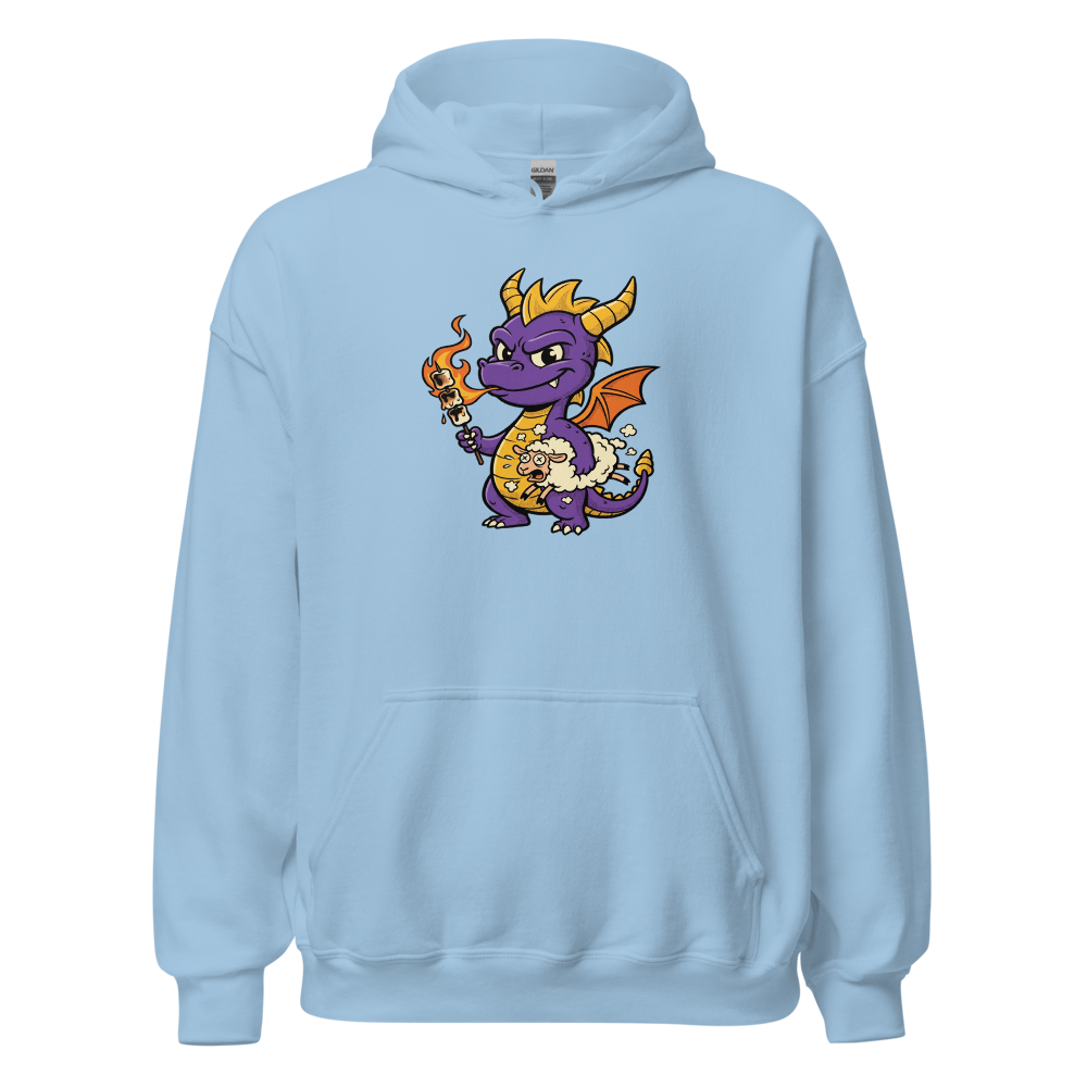 Purple Dragon Marshmallow Roast Retro Gamer Tee — light blue front view