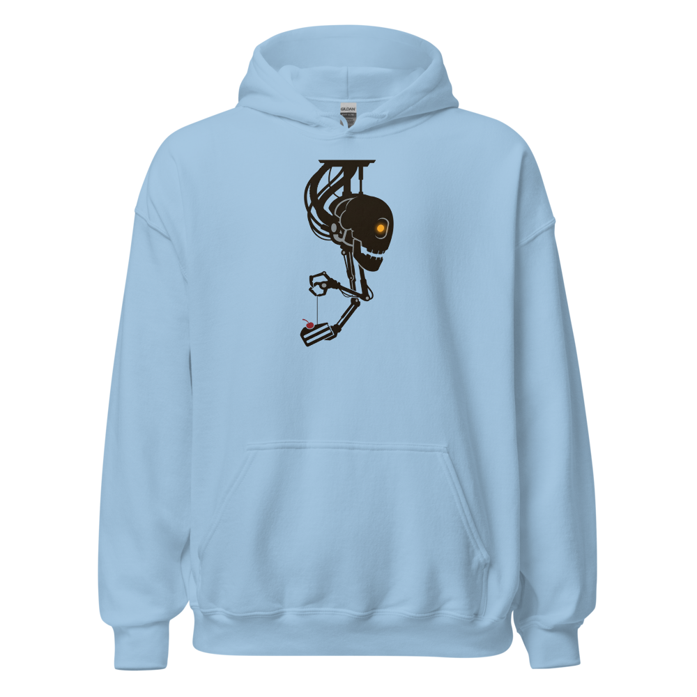 Sarcastic Ceiling AI Dangling Cake Silhouette Tee — light blue front view